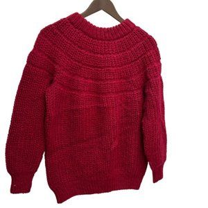 Burgundy Red Fair Isle Chunky Knit Wool Heavyweight Sweater